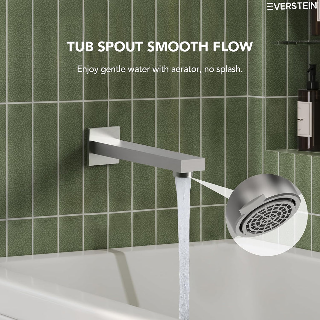 Shower Tub Faucet Set, 10' Bathroom Rainfall Shower Head Fixtures Combo with Handheld Spray and Tub Spout, Brushed Nickel (Valve Included)