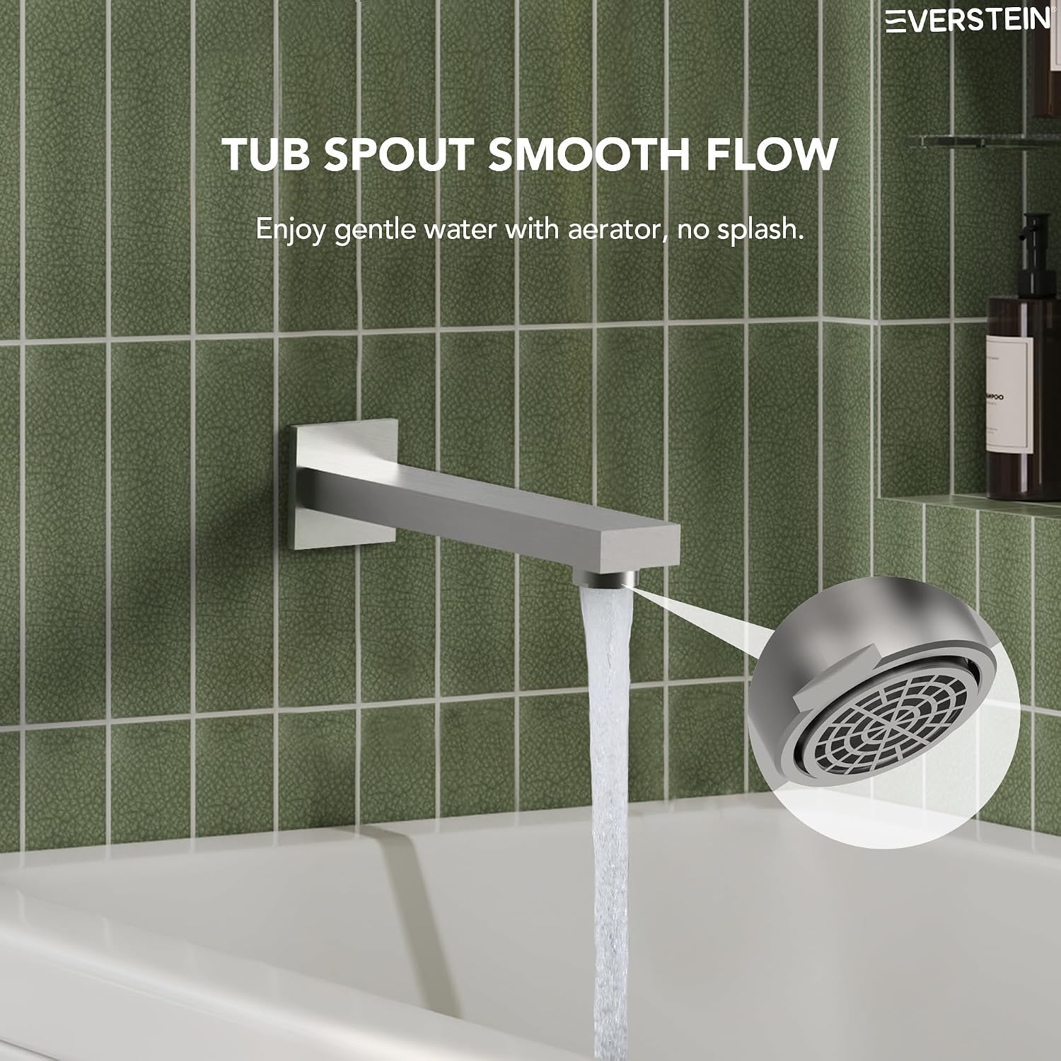Shower Tub Faucet Set, 10' Bathroom Rainfall Shower Head Fixtures Combo with Handheld Spray and Tub Spout, Brushed Nickel (Valve Included)