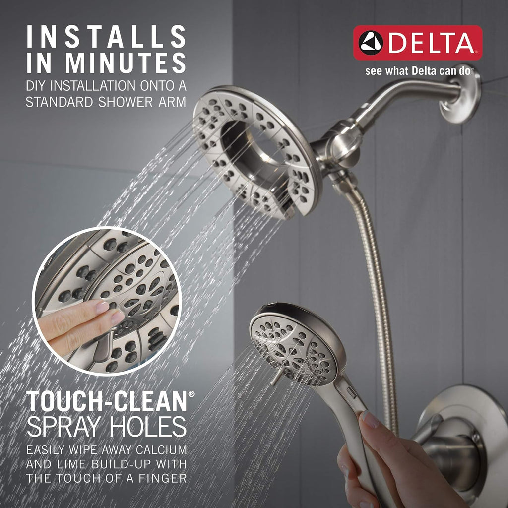 Delta Arvo 14 Series Brushed Nickel Shower Faucet Set with In2ition 2-in-1 Dual Shower Head with HandHeld Spray Combo, Valve Trim Kit, SpotShield Stainless 142840-SP-I (Valve Included)