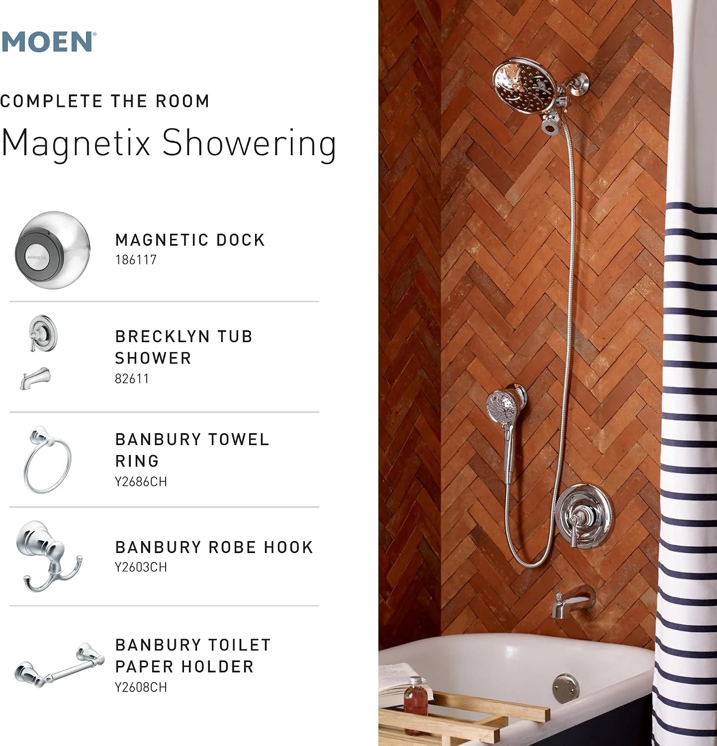 Moen Engage Chrome Magnetix 2-in-1 Combo Rain Showerhead with Detachable Handheld Shower Spray, Featuring Magnetic Docking System, 26009 (Pack of 2)