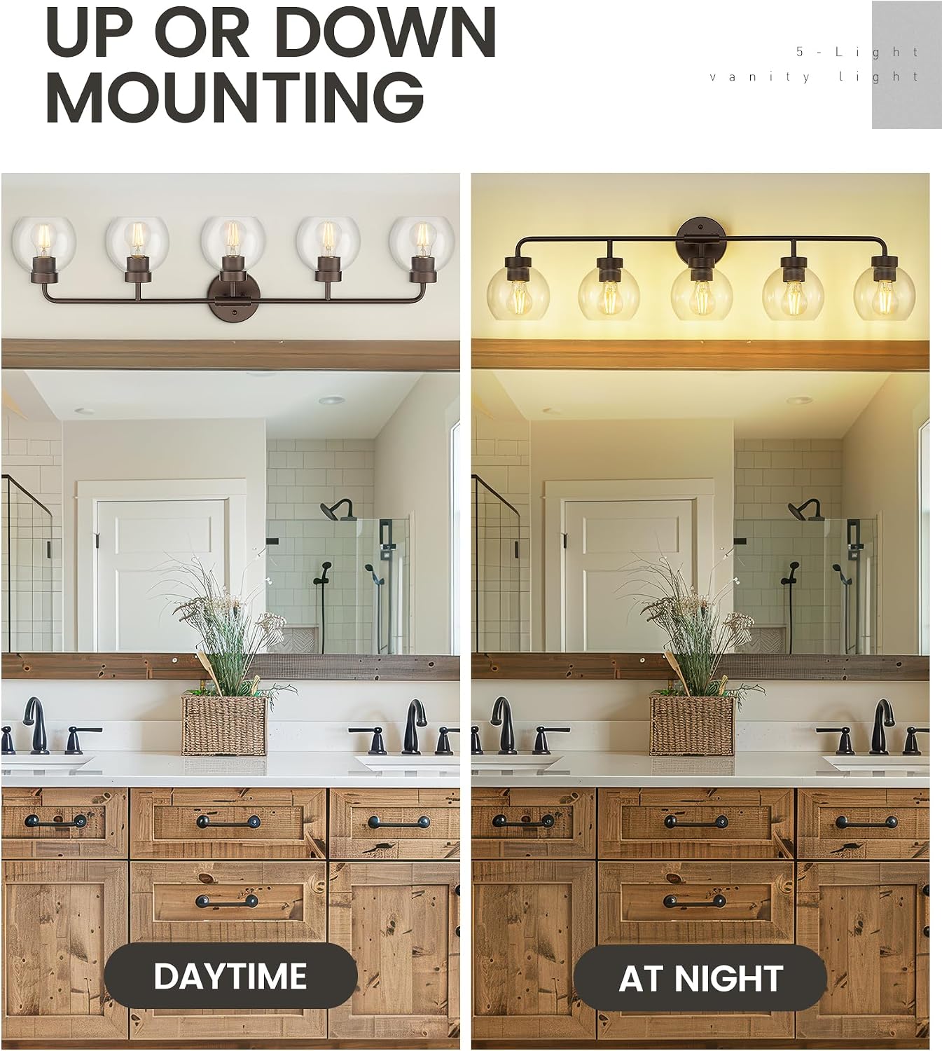 zeyu 5-Light Modern Vanity Light Fixture, 38.5 Inch Bathroom Light Fixtures Wall Mount with Clear Glass Globe Shade, Oil Rubbed Bronze Finish, ZS62BG-5W ORB