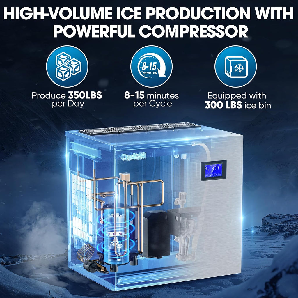 Coolski Commercial Ice Maker Machine 350LB/24H, 22'' Air Cooled Ice Machine Commercial Clear Cube/Efficient Cooling/Durable Construction, Ideal for Restaurants/Bars/Hotels, ETL Approved