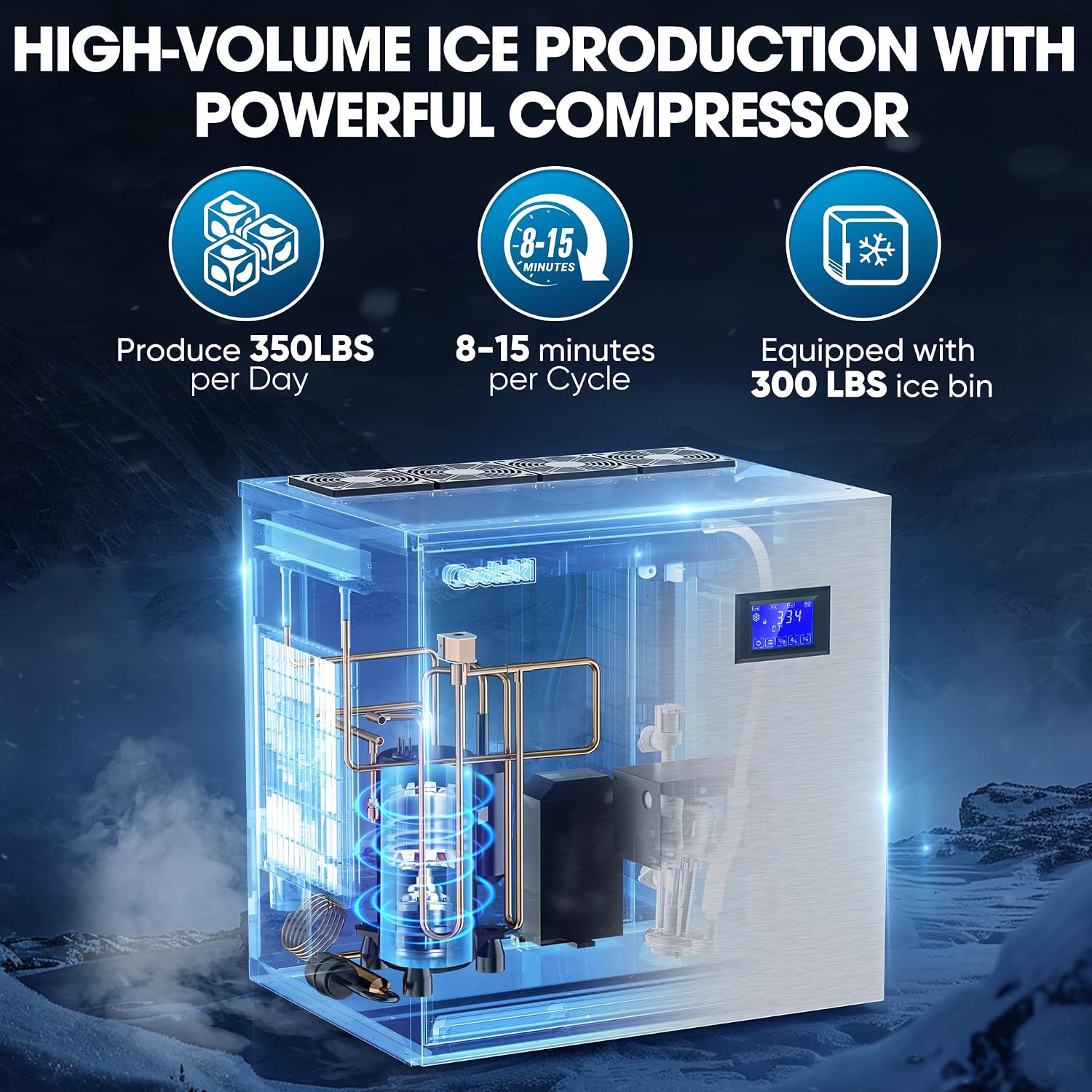 Coolski Commercial Ice Maker Machine 350LB/24H, 22'' Air Cooled Ice Machine Commercial Clear Cube/Efficient Cooling/Durable Construction, Ideal for Restaurants/Bars/Hotels, ETL Approved