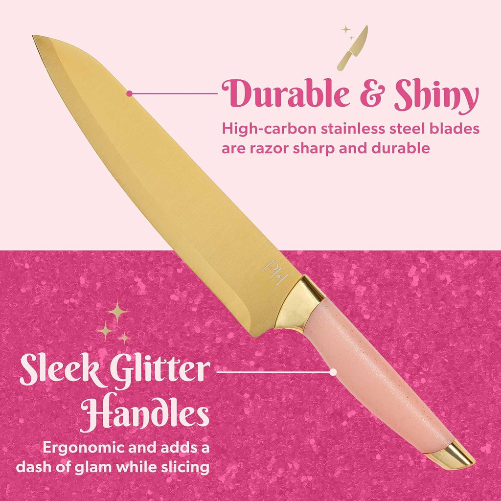10-Piece Heart Knife Set – Stainless Steel Blades with Acrylic Block for Modern Kitchen Décor (Pink)
