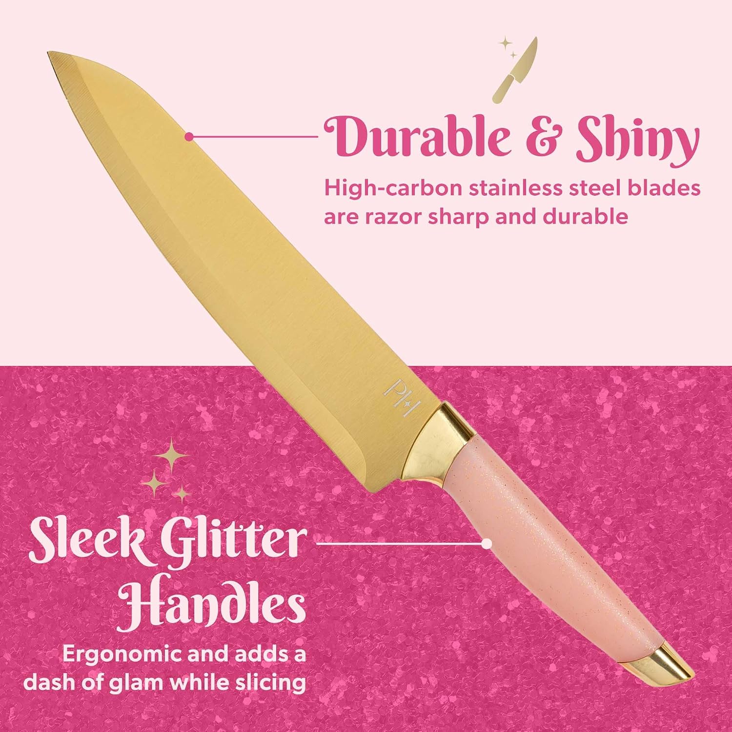 10-Piece Heart Knife Set – Stainless Steel Blades with Acrylic Block for Modern Kitchen Décor (Pink)