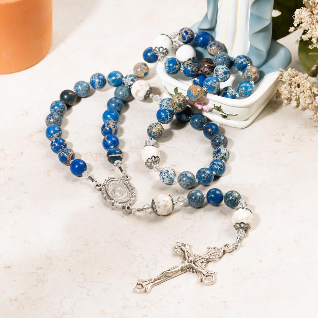 THE CATHOLIC COMPANY Stone Bead Rosary – Catholic Prayer Beads, Traditional Devotional Design, Durable and Lightweight, Gift for Men and Women