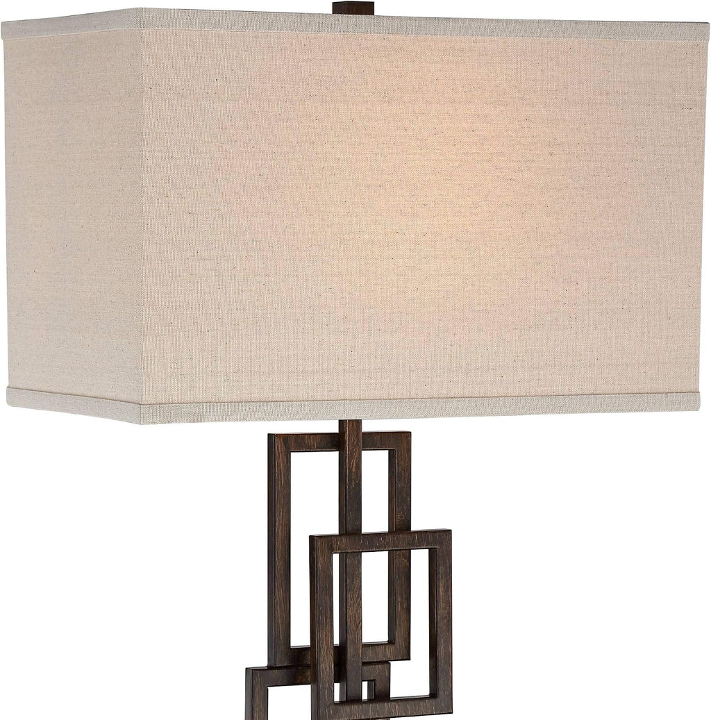 360 Lighting Kory Modern Industrial Table Lamps 26 1/2' Tall Set of 2 Dark Bronze Metal Sculptural Stacked Geometric Rectangular Shade for Bedroom Living Room House Home Bedside Nightstand Entryway