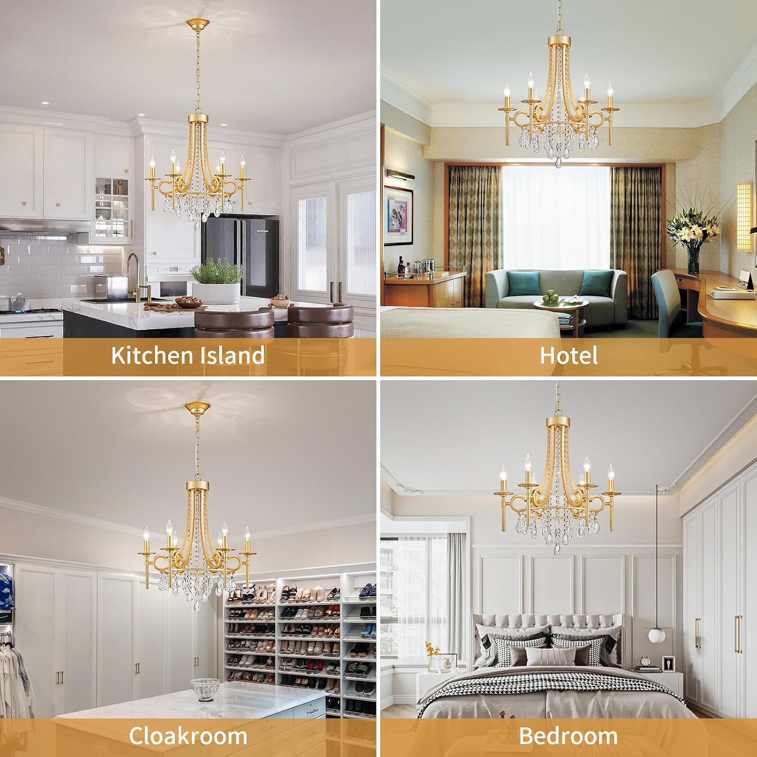 Modern Crystal Chandeliers for Dining Room, 6-Lights Gold Round Chandelier for Entryway, Crystal Chandelier Pendant Ceiling Lighting Fixture for Living Room Bedroom Kitchen Island Foyer Staircase