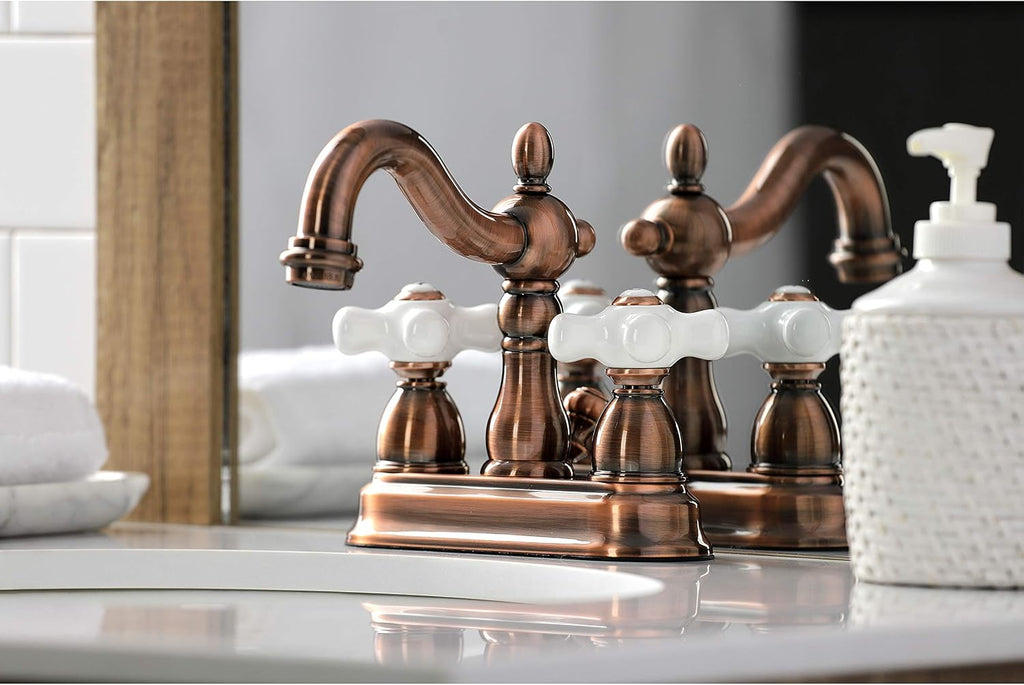 Kingston Brass KB160PXAC Heritage 4' Centerset Bathroom Faucet, Antique Copper,6.19 x 4.69 x 6.19