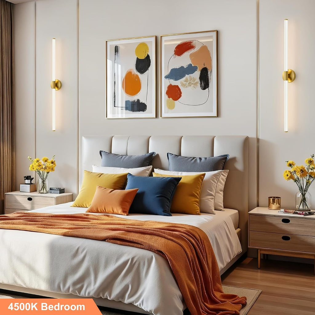 Glod Wall Sconces Set of 2 Hardwired, Dimmable 5CCT LED Bathroom Light Fixtures Over Mirror, 360° Full Lighting 39' Long Vanity Light Bar Modern Wall Sconce for Bathroom Bedroom Living Room
