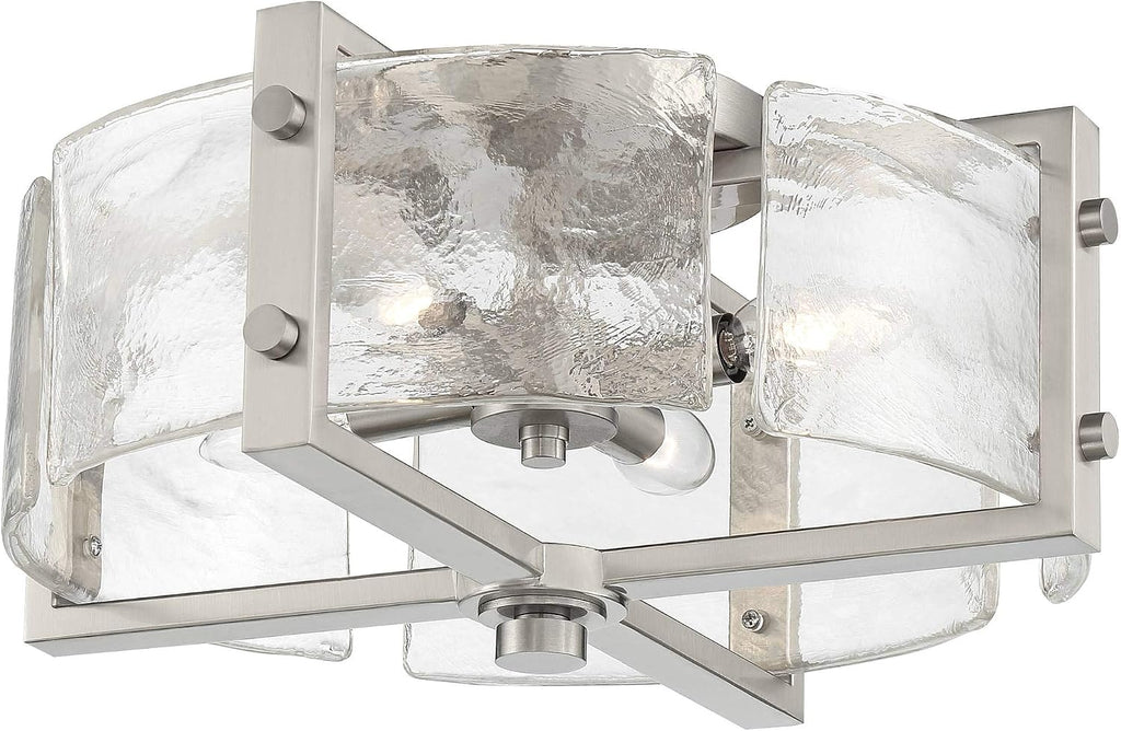 Possini Euro Design Prane Modern Industrial Ceiling Light Semi-Flush Mount Fixture Brushed Nickel 17' Wide Warped Glass Drum Shade for House Bedroom Hallway Living Room Bathroom Dining Kitchen
