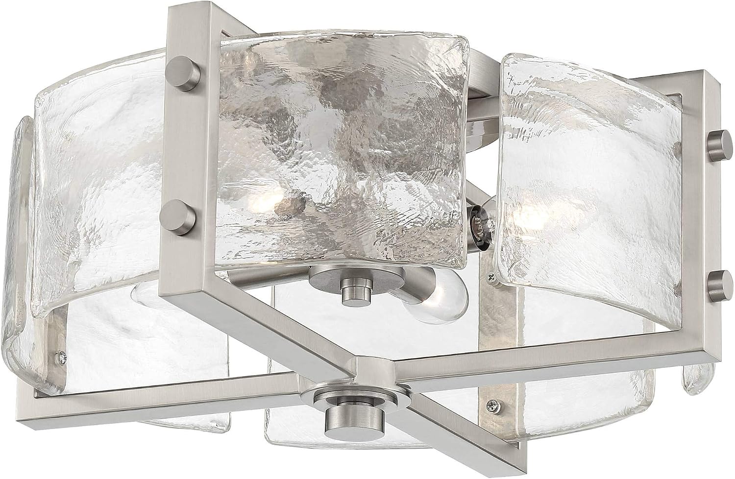 Possini Euro Design Prane Modern Industrial Ceiling Light Semi-Flush Mount Fixture Brushed Nickel 17' Wide Warped Glass Drum Shade for House Bedroom Hallway Living Room Bathroom Dining Kitchen