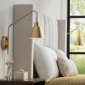 360 Lighting Marybel Modern Adjustable Swing Arm Wall Lamps Set of 2 Brass Gold Plug-in Light Fixture Tapered Cone Metal Shade for Bedroom Bedside House Reading Living Room Home Hallway