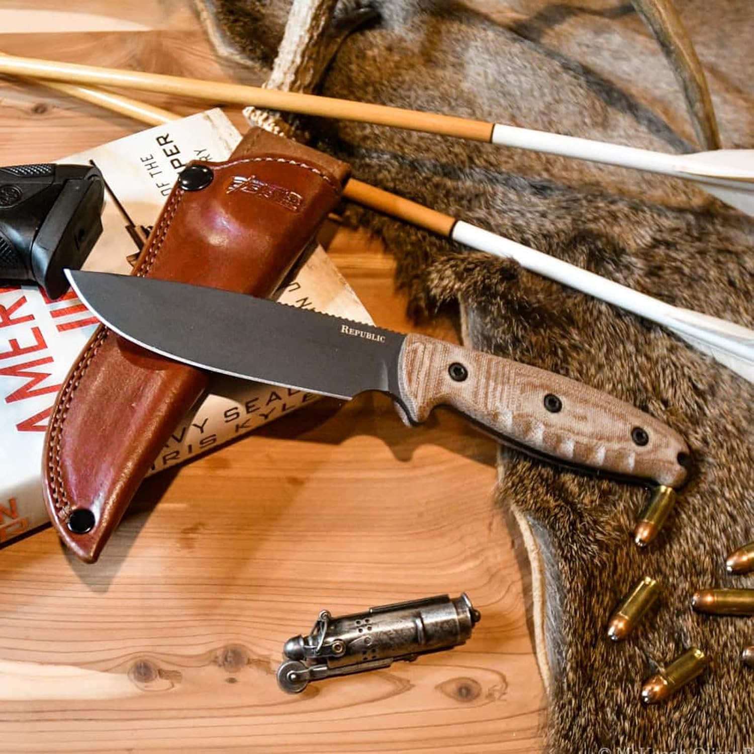 Cold Steel Republic Bushcraft 5' S35VN Drop Point Razor-Sharp Blade 5' Micarta Handle Tactical Outdoor Fixed Blade Knife w/Leather Sheath