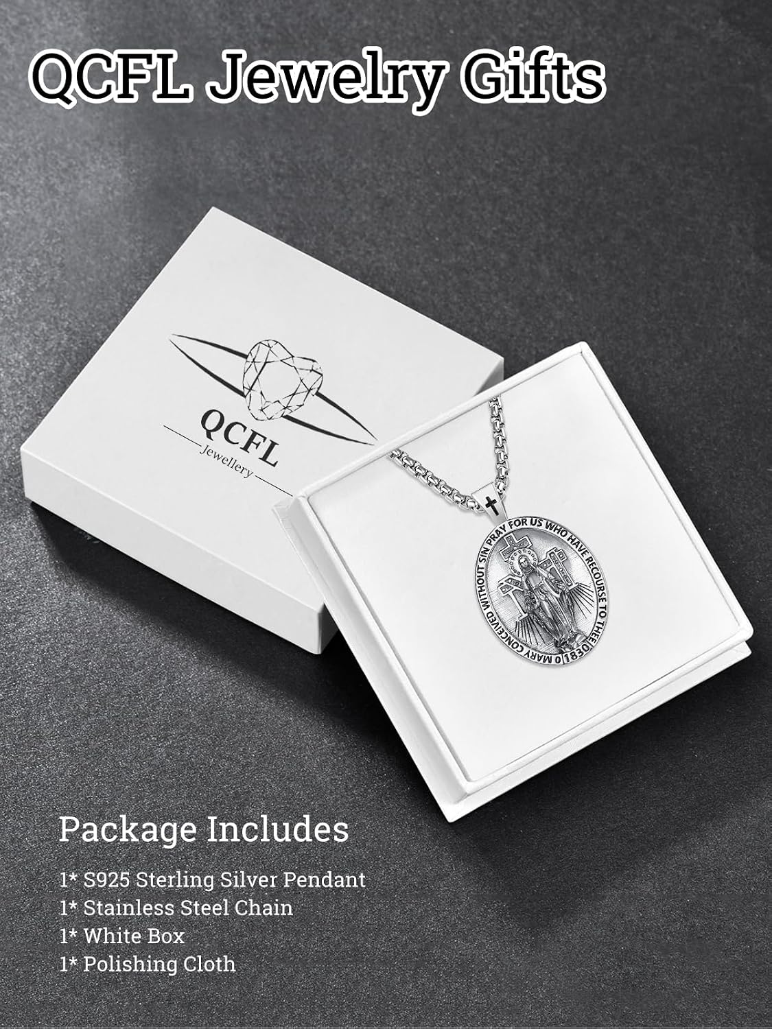 Patron Saint Medals 925 Sterling Silver Amulet Necklace Protection Jewelry for Men with 2.5mm 22'+2' Round Box Chain