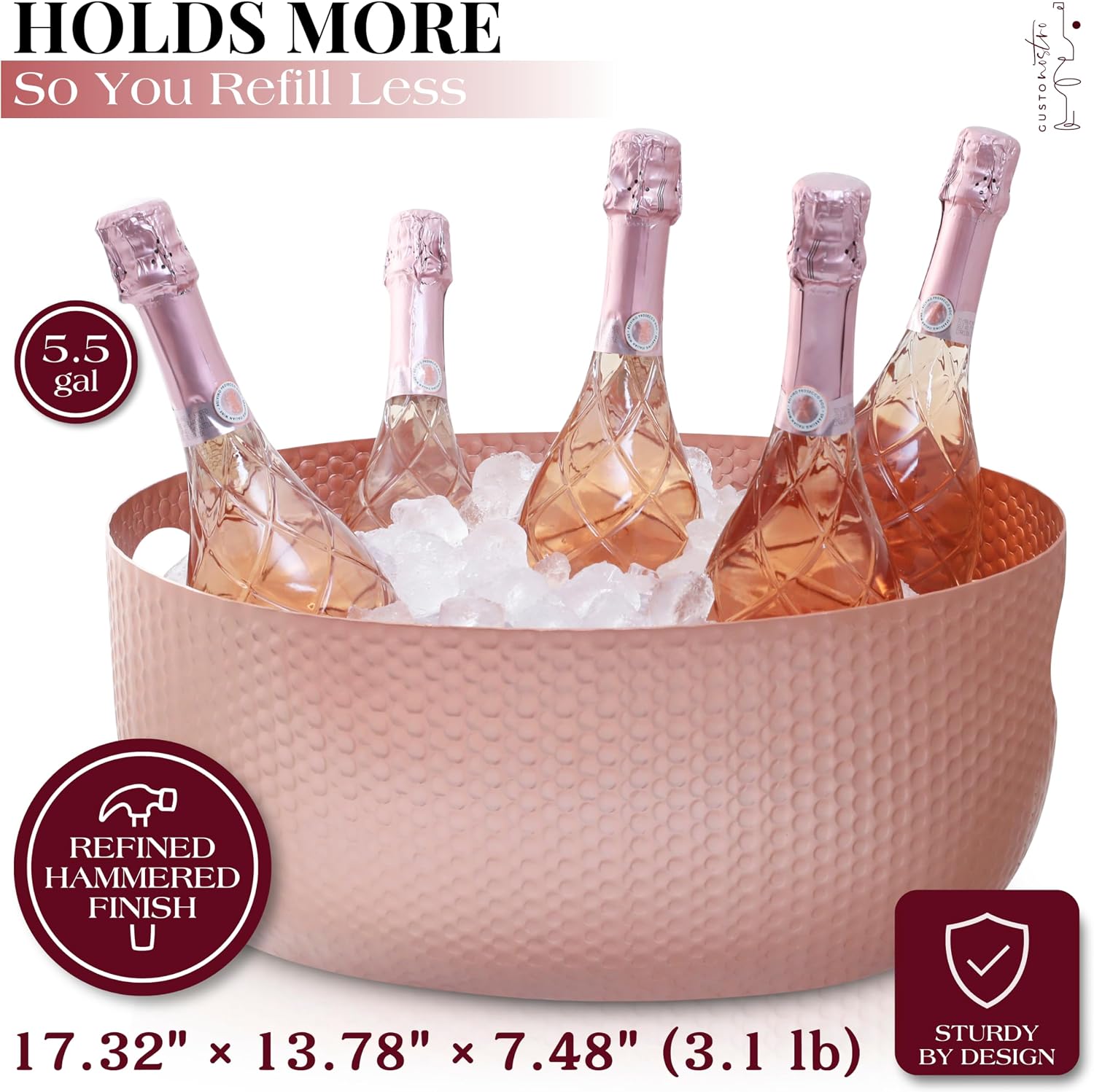 Gusto Nostro Large Beverage Tub for Parties - Metal Tub for Wine Bottles,Champagne,Beers - High Capacity Ice Bucket for Drinks - Extra Large Ice Buckets for Parties (22 qt) Outdoor Party Drink Bucket