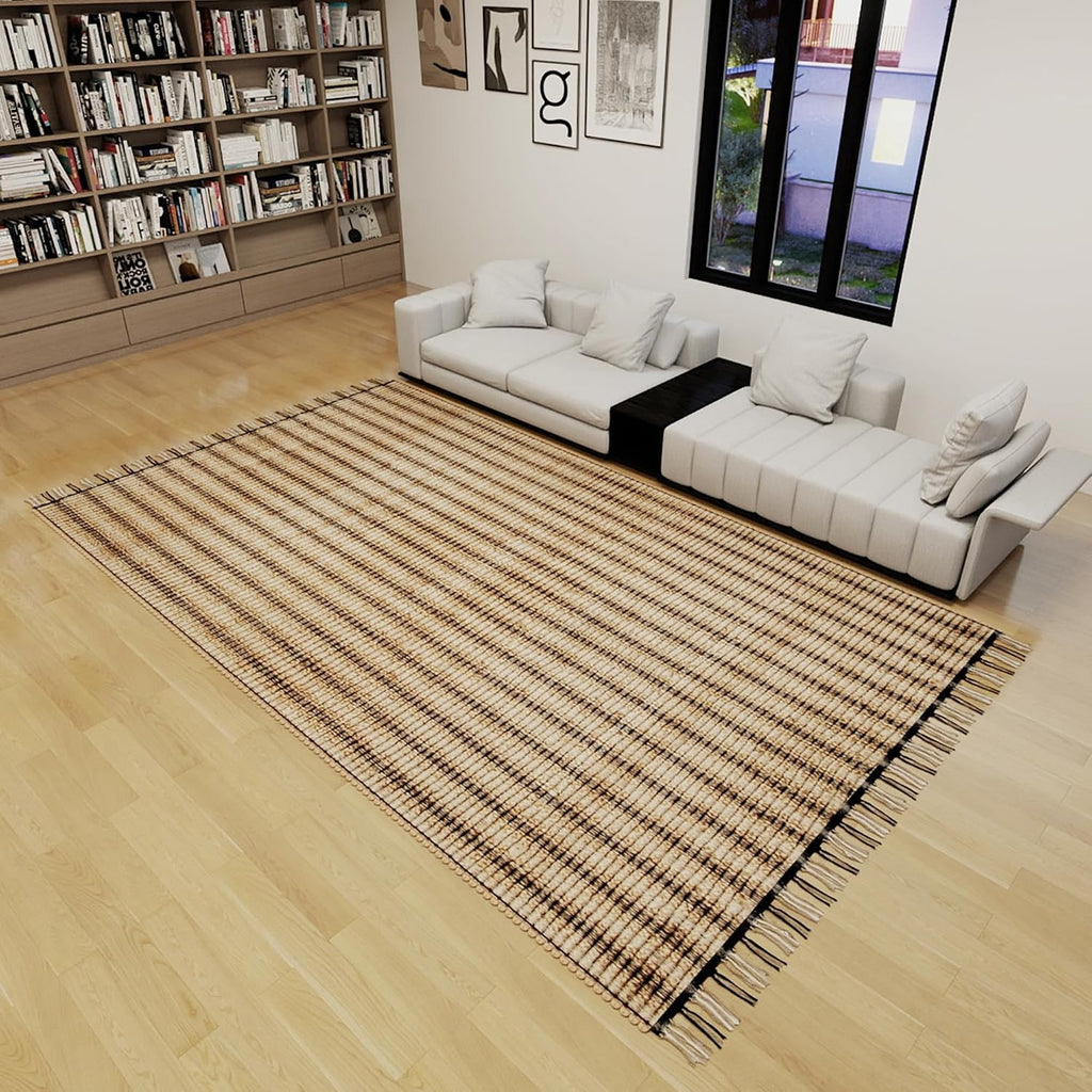 Eco Crave Jute Area Rug 8x10 ft – Soft Handwoven Striped Natural Fiber Rug, Eco-Friendly Braided Indoor Floor Mat, Non-Slip Large Area Rug for Living Room, Bedroom, Dining Room, Hallway