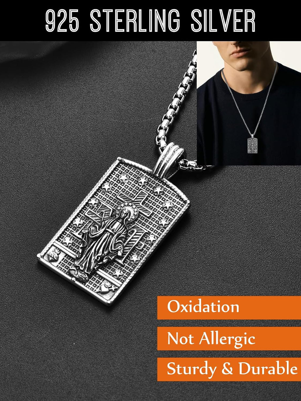 Fathers Day Necklace Saint Medal Sterling Silver Men's Necklaces Pendant St Gerard Dog Tag Catholic Religious Guardian Angel Protection Necklaces Waterproof and Colorfast Suitable Dad Necklace Dad Gifts for Men