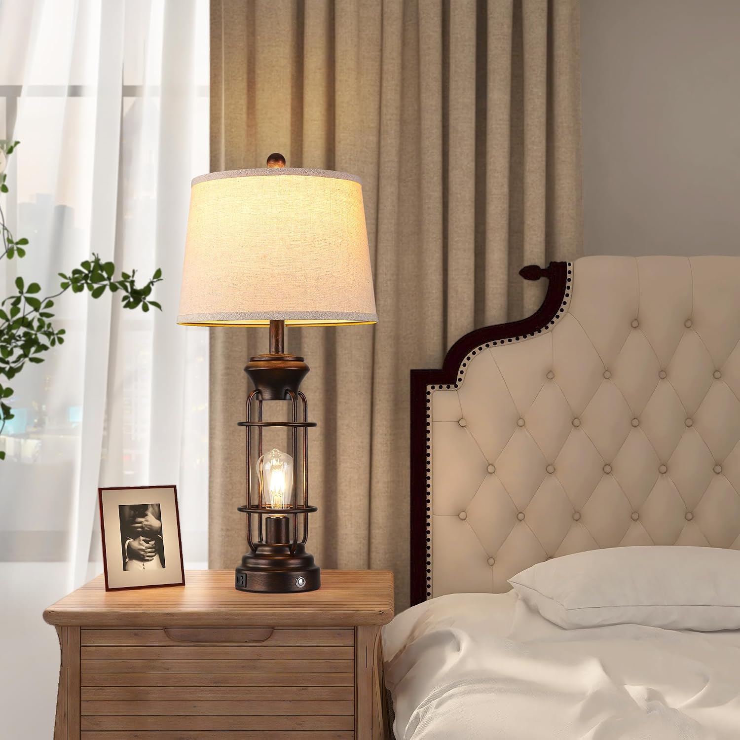 Table Lamps for Living Room Set of 2, 28.5' Farmhouse Lamps for Nightstand with USB C+A Ports, Touch Lamps for Bedroom, LED Bulbs Included