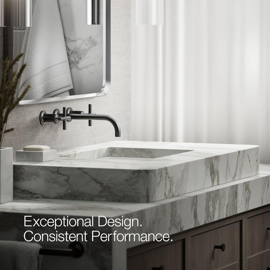 Kohler T14414-3-BL Purist® Wall-Mount Bathroom Sink Faucet Trim with Cross Handles, 1.2 gpm, Matte Black