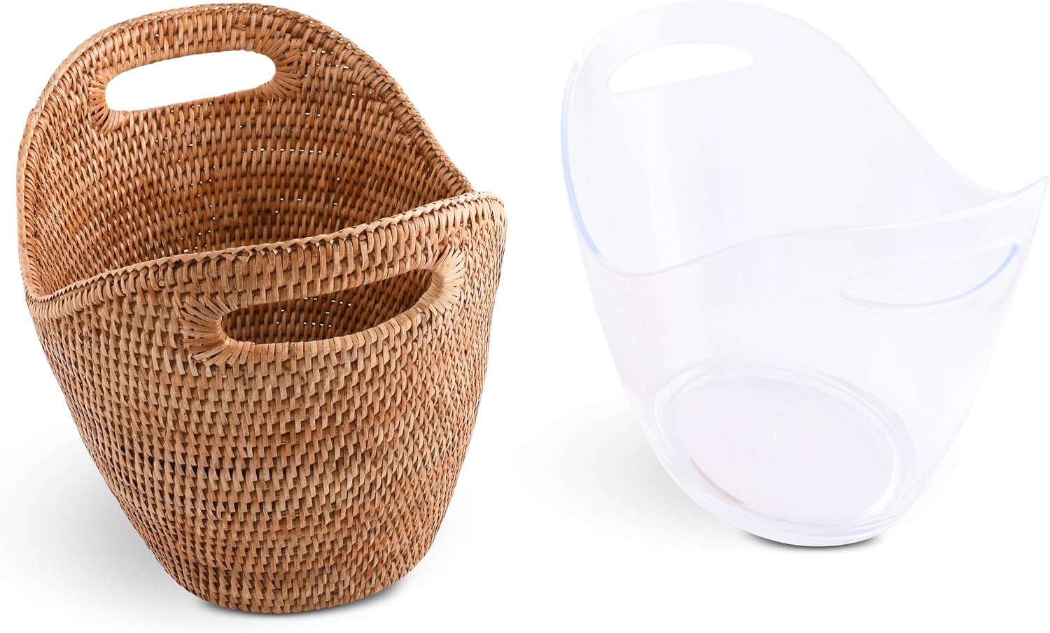 Vagabond House Handmade Rattan Wicker Champagne Ice Bucket/Tub for Chilling Bottle Drinks - Ice Holder for Party, Outdoor Coolers with Removable Acrylic Lining, Cutout Handles - for Beer Wine Soda