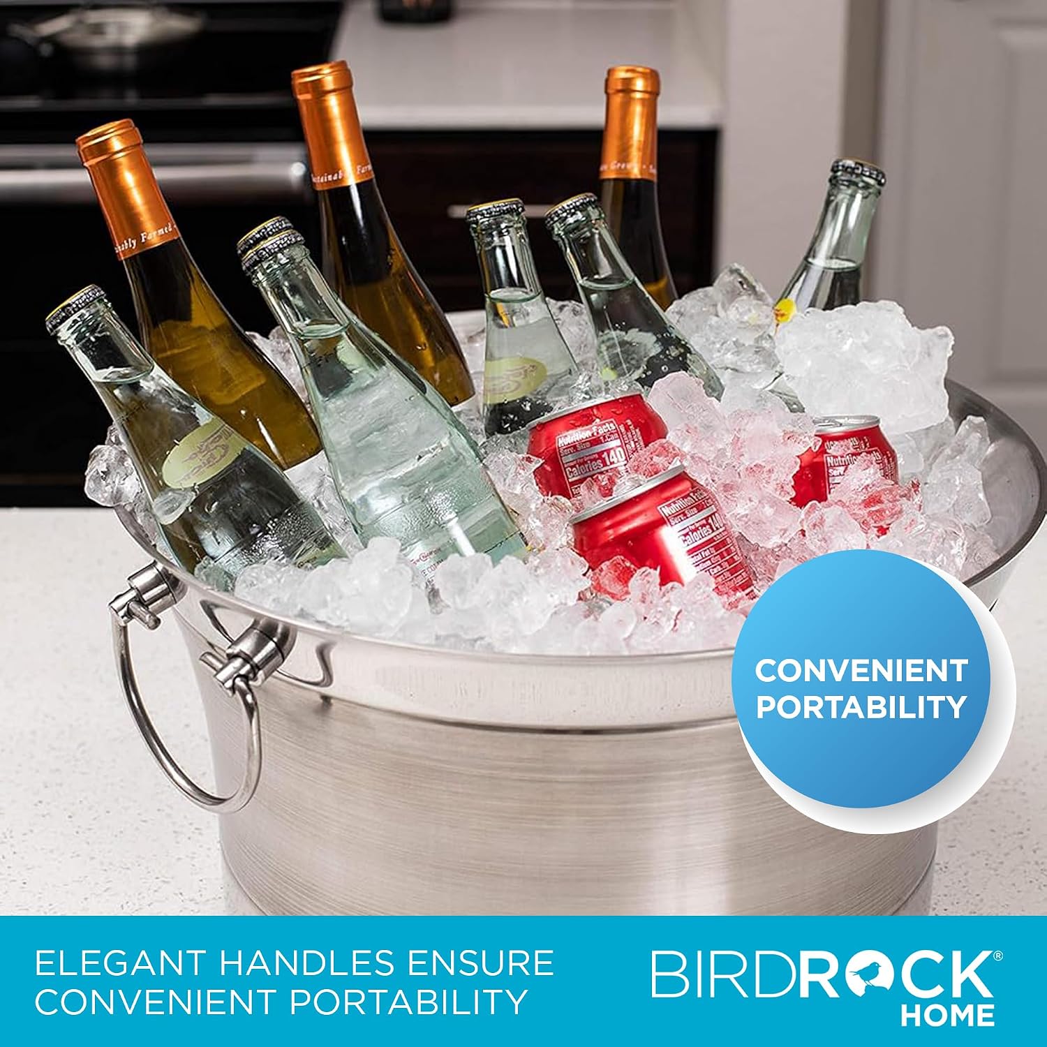 BirdRock Home Double Wall Round Beverage Tub | Stainless Steel | Small