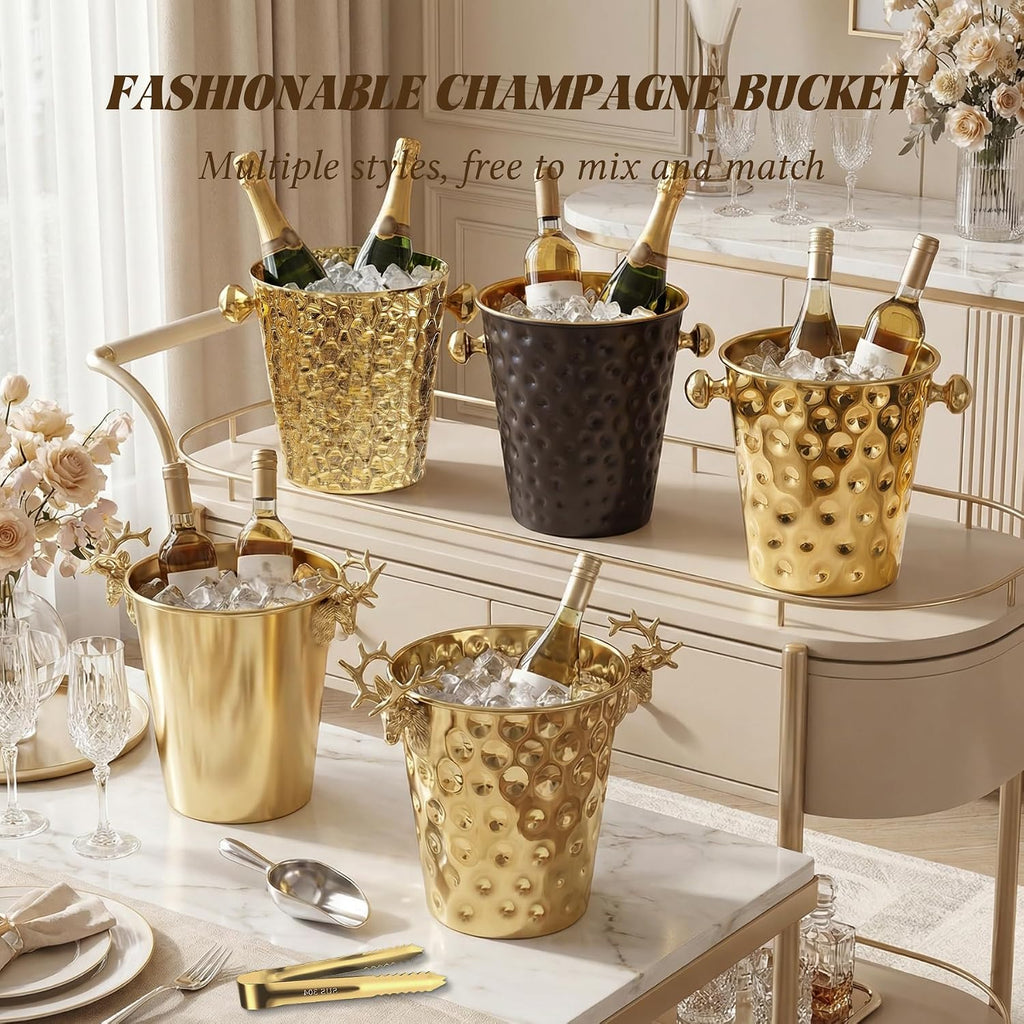 Champagne Bucket with Stand,Ice Bucket kits with Stand (Antler Gold, 2 packs)