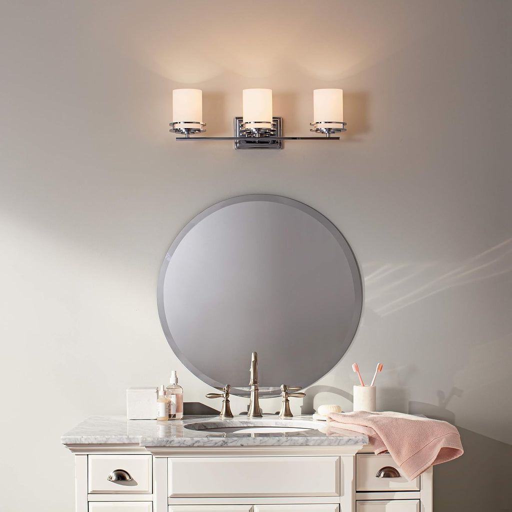 Kichler Hendrik 24' 3 Light Vanity Light with Satin Etched Cased Opal Glass Chrome
