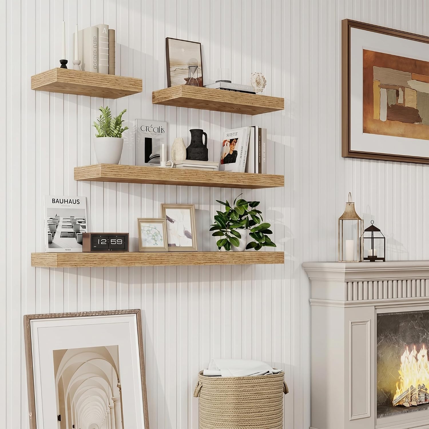 Marsmiles 55in Floating Shelves for Wall, 55' W x 9.25' D x 1.5' H, Long Wall Mounted Engineered Wood Shelves with Invisible Brackets for Living Room, Bedroom, Bathroom, Kitchen, Cedar, 2Pcs