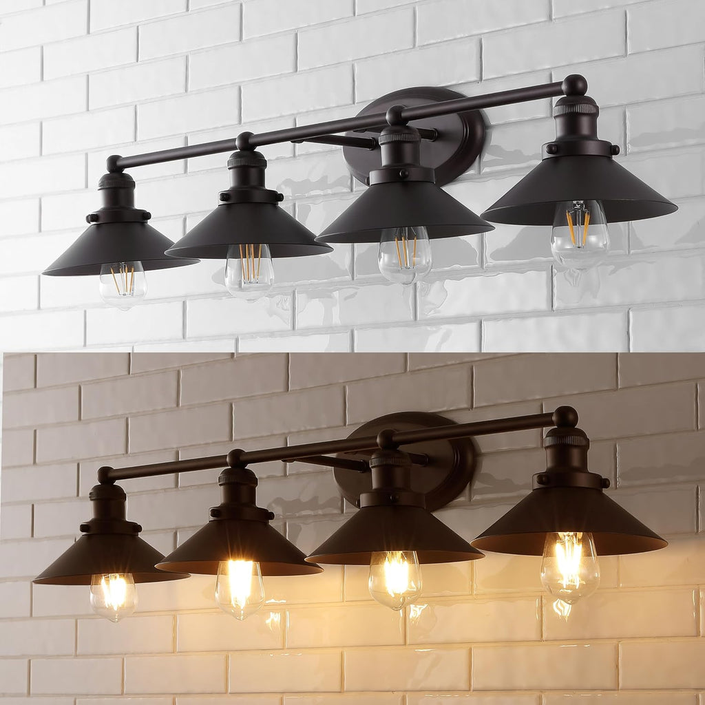 JONATHAN Y 36.25' Oil Rubbed Bronze 4-Light Industrial Farmhouse Metal Vanity Light Wall Sconce, Metal Shade for Bathroom Mirror, Kitchen, Entryway, LED Bulb Included (JYL7904A)