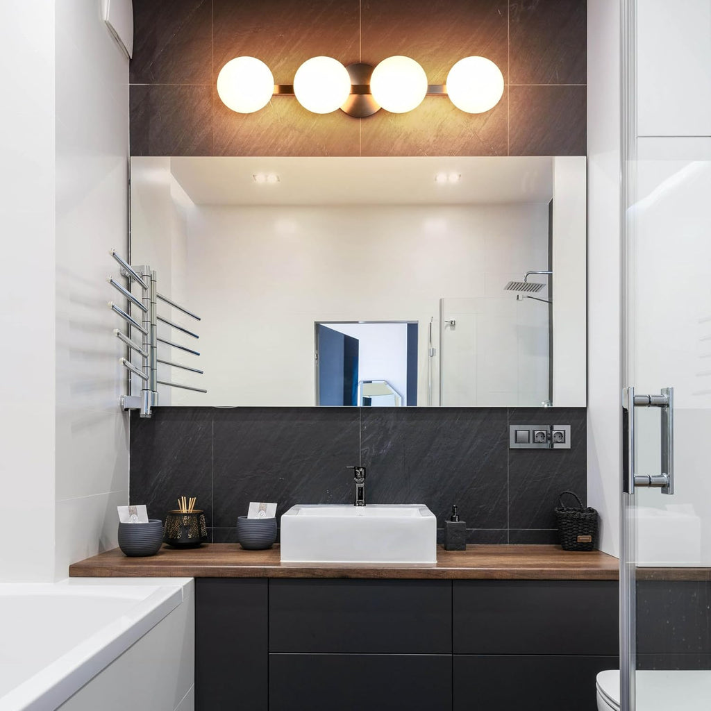 Bathroom Vanity Light Fixtures, Modern 4 Lights Globe Wall Sconce Lighting Brushed Nickel, Porch Wall Mount Light Fixture for Bathroom, Mirror Cabinets Hallway Stairs