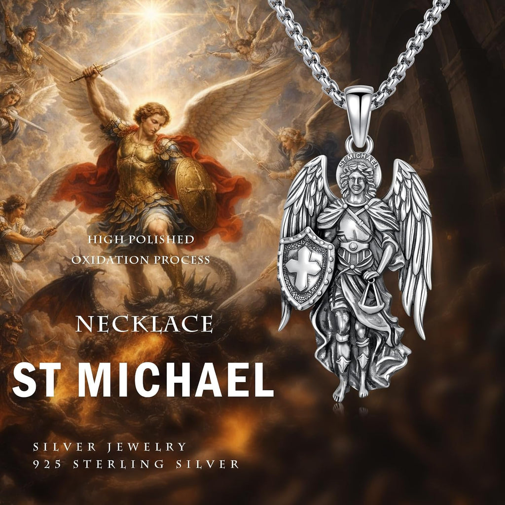 925 Sterling Silver Patron Saint Amulet Pendant Necklace Religion Protection Jewelry for Men Women