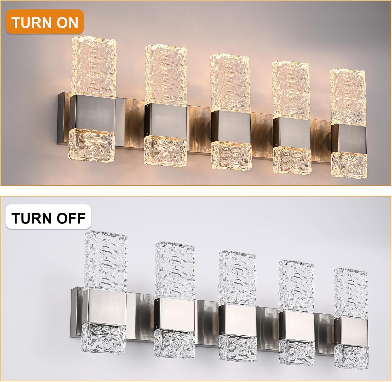 5-Light LED Brushed Nickel Bathroom Vanity Light Fixtures,40W Modern Wall Mounted Lights with Crystal Lampshade Vanity Wall Lamp for Mirror Hallway