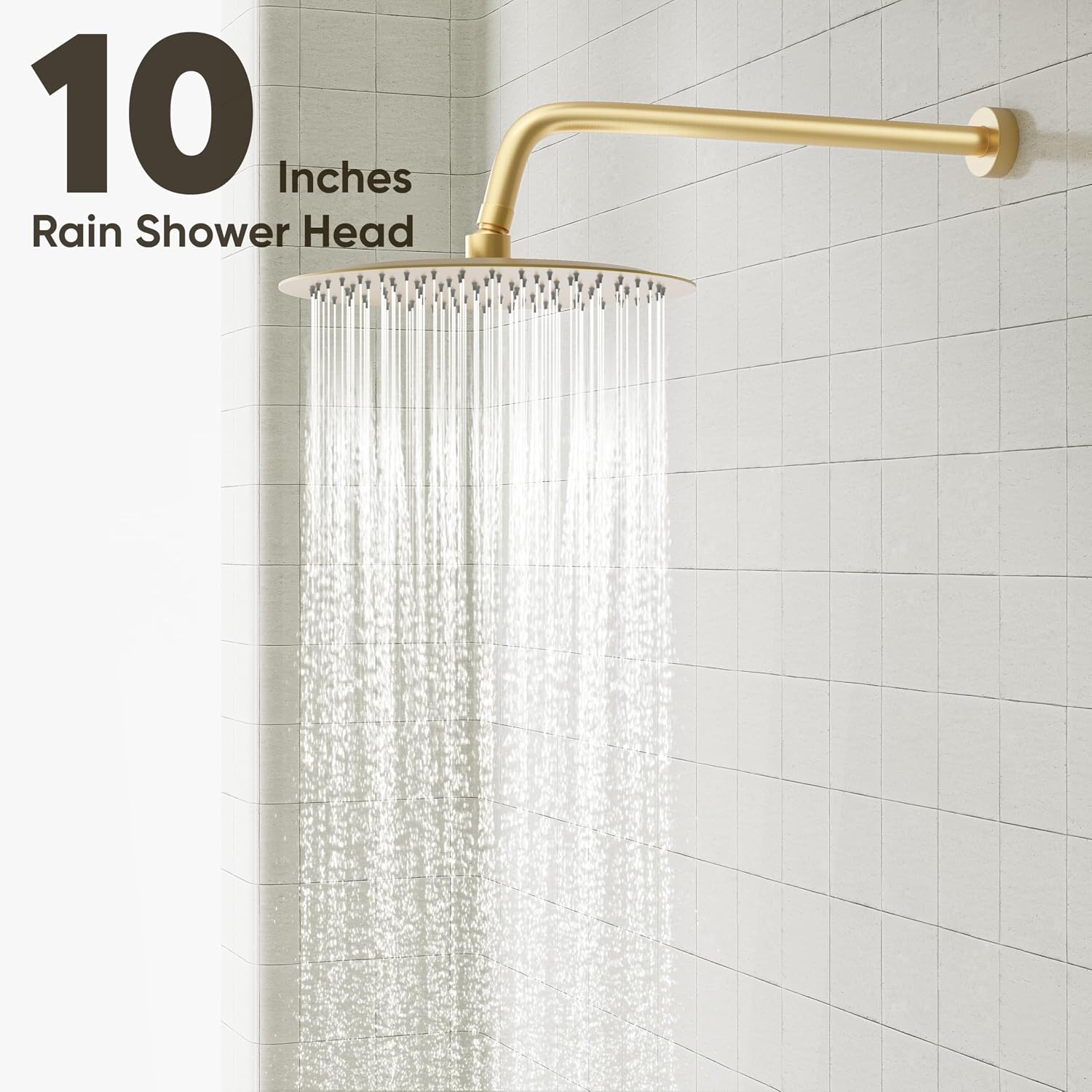 Gabrylly Shower System with Tub Spout, Bathtub Shower Faucet Set with 10' Rain Shower head and 5-Setting Handheld Shower, Wall Mounted Shower Fixtures with Pressure Balance Shower Valve, Brushed Gold