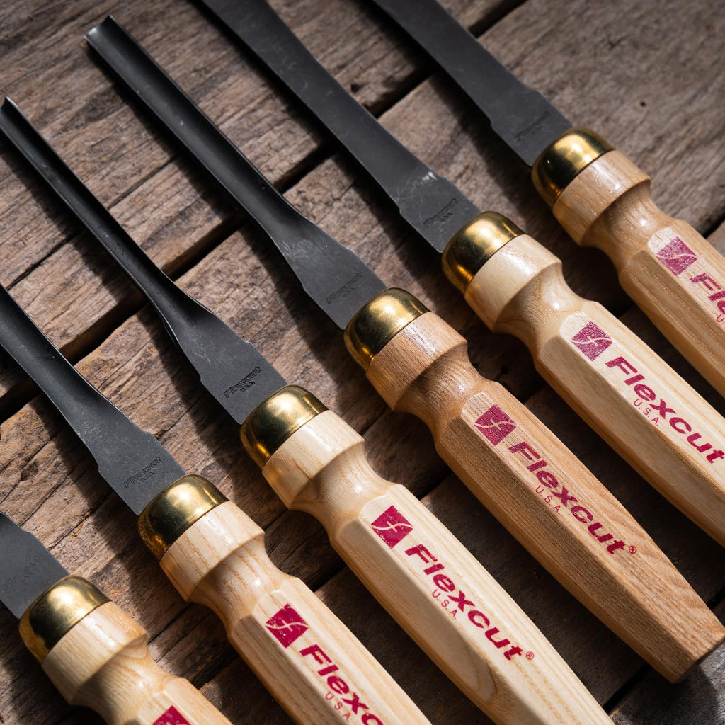 Flexcut Wood Carving Tools | 6-Piece Mallet Starter Set | Wood Carving Chisels and Gouges |1095 High Carbon Steel Blades | Ash Hardwood Handles| MC150 | Made in the U.S.A