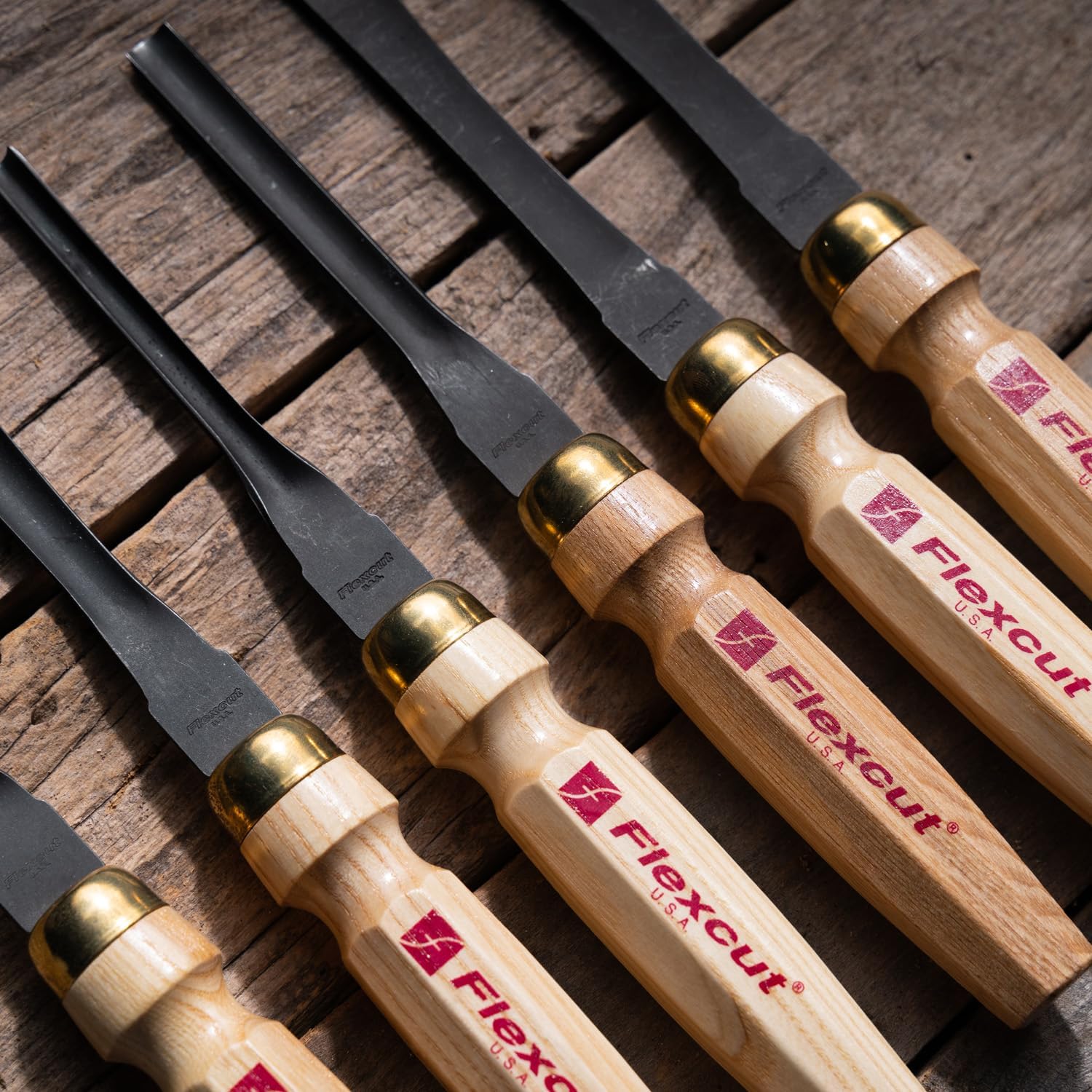 Flexcut Wood Carving Tools | 6-Piece Mallet Starter Set | Wood Carving Chisels and Gouges |1095 High Carbon Steel Blades | Ash Hardwood Handles| MC150 | Made in the U.S.A