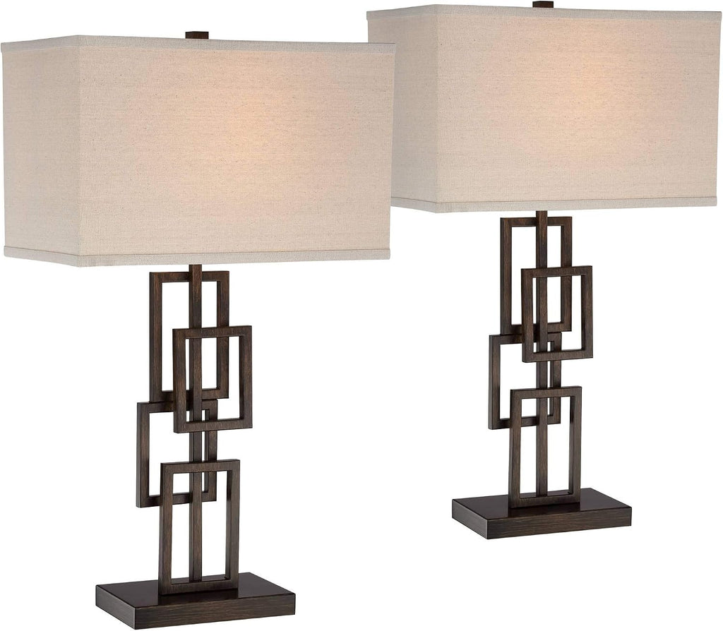 360 Lighting Kory Modern Industrial Table Lamps 26 1/2' Tall Set of 2 Dark Bronze Metal Sculptural Stacked Geometric Rectangular Shade for Bedroom Living Room House Home Bedside Nightstand Entryway