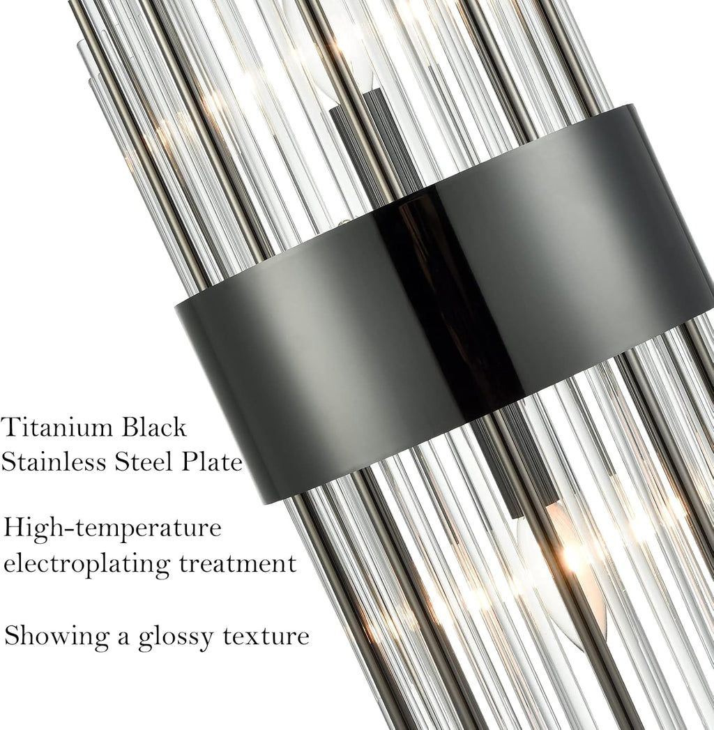 SAMTEEN Modern 2-Light Crystal Wall Sconces Set of Two Black Glass Bathroom Wall Light Fixtures Luxury Crystal Sconces Wall Decor for Bedroom Hallway Entryway