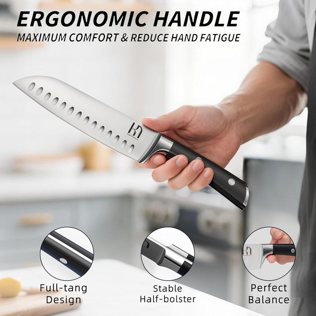 KnifeSaga Knife Set with Block, Japanese 15 PCS Ultra Sharp Ktichen Knives Set, High Carbon Stainless Steel Knife Block Set with Sharpener, Professional Knives with Ergonomic Handle for Home Chefs
