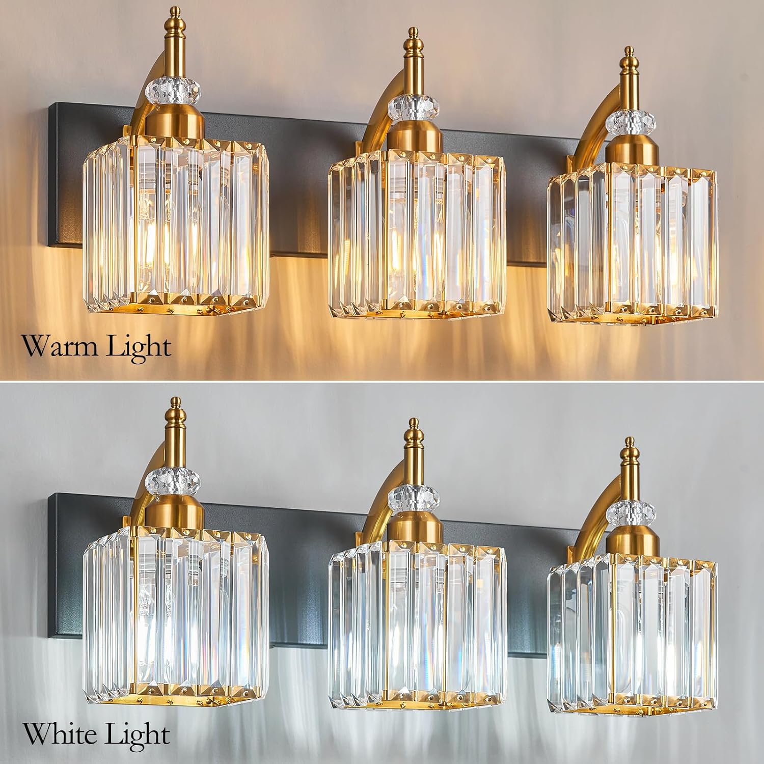 Modern Bathroom Vanity Light 3-Light Black and Gold Crystal Light Fixtures Over Mirror for Bathroom Wall Sconce