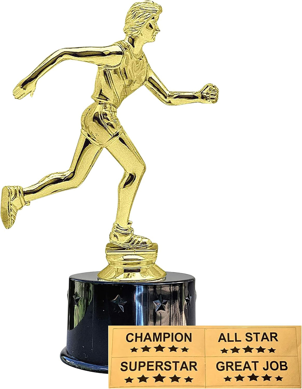 Express Medals Female Girls Running Cross Country Award Trophy Party Favor Gift Prize Including 4 Gold Color Decals to Custom Personalize The Black Round Base