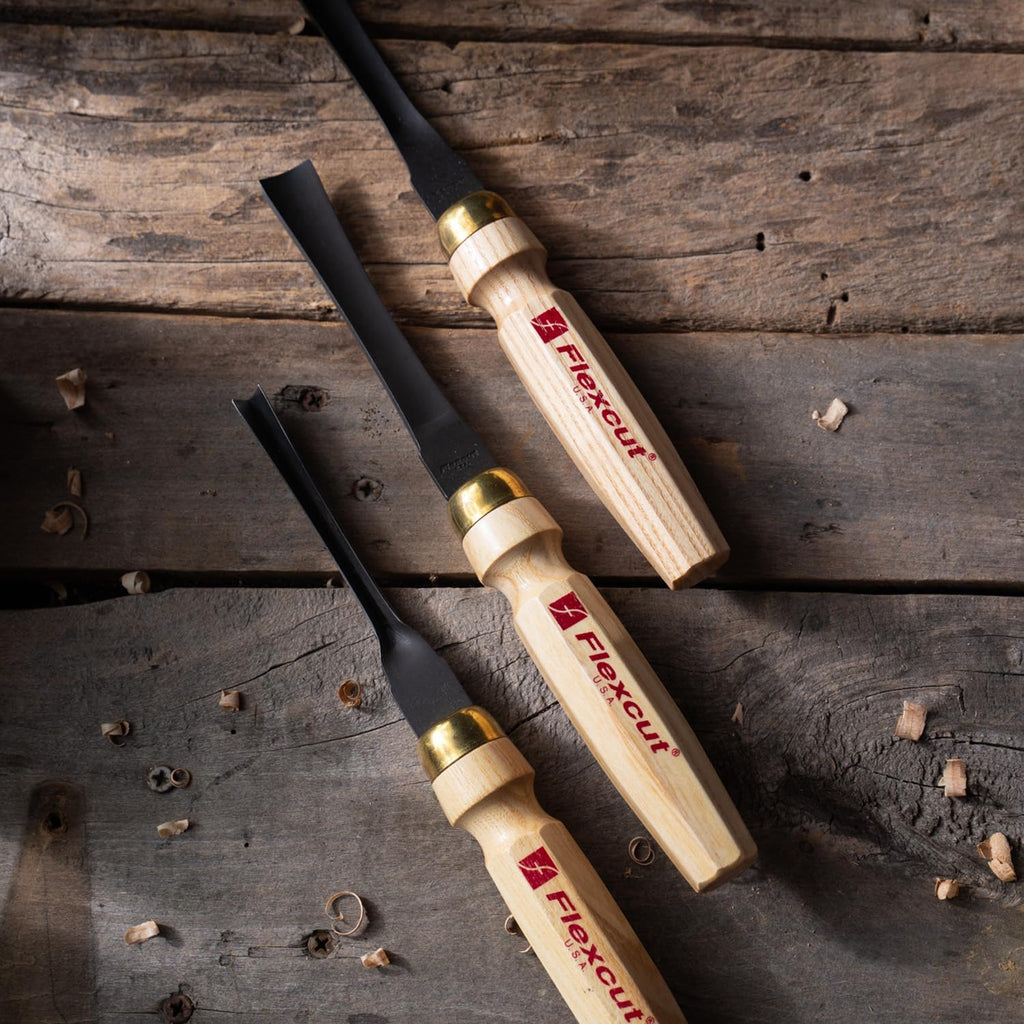 Flexcut Wood Carving Tools | 6-Piece Mallet Starter Set | Wood Carving Chisels and Gouges |1095 High Carbon Steel Blades | Ash Hardwood Handles| MC150 | Made in the U.S.A