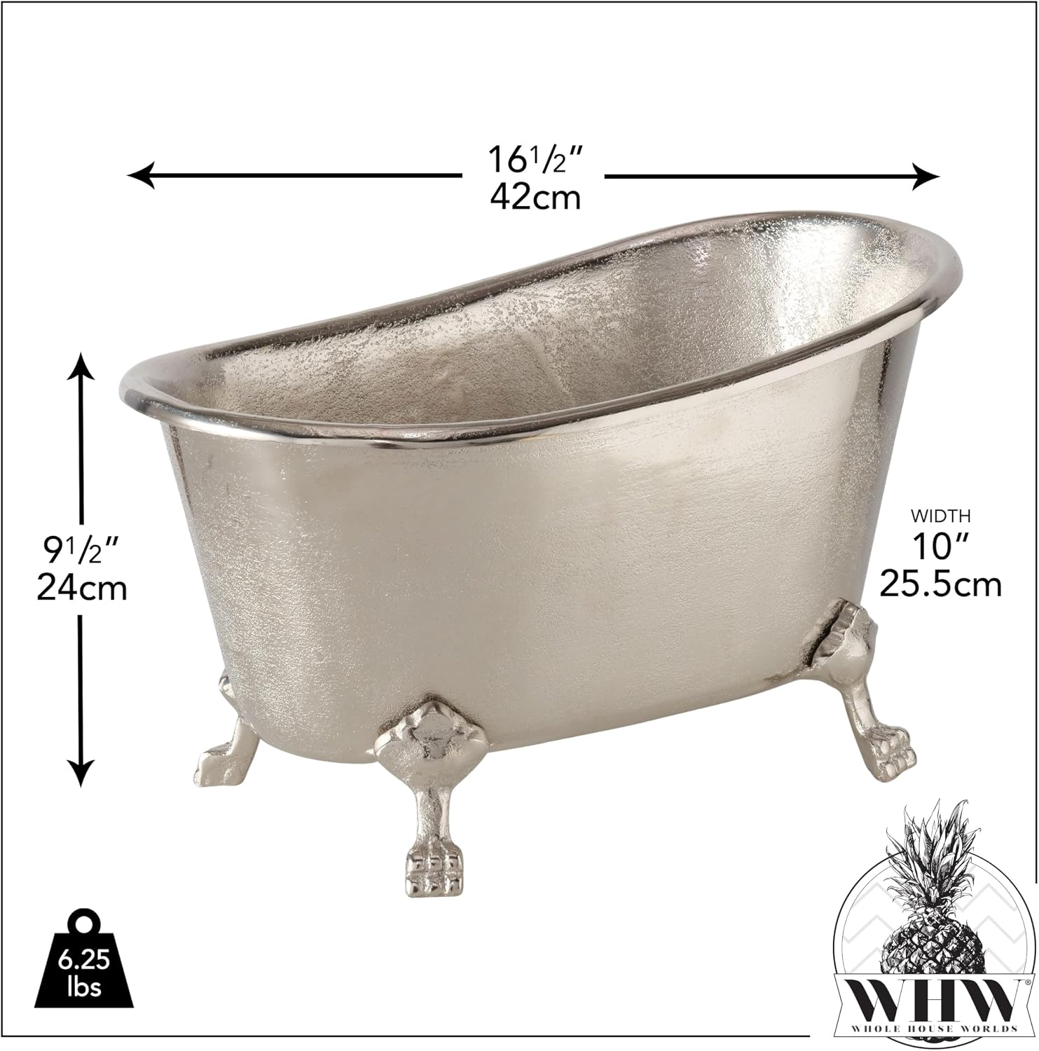 Le Bain Champagne and Wine Ice Bucket, Bathtub Shaped Claw Foot, Multi-Bottle - Large Capacity, Silver Aluminum Nickle, 16.5 Inches Long, Handmade
