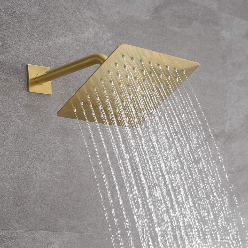 sumerain Tub and Shower Faucet System with Waterfall Tub Spout and Handheld Shower Head, Pressure-Balanced Valve, Brushed Gold