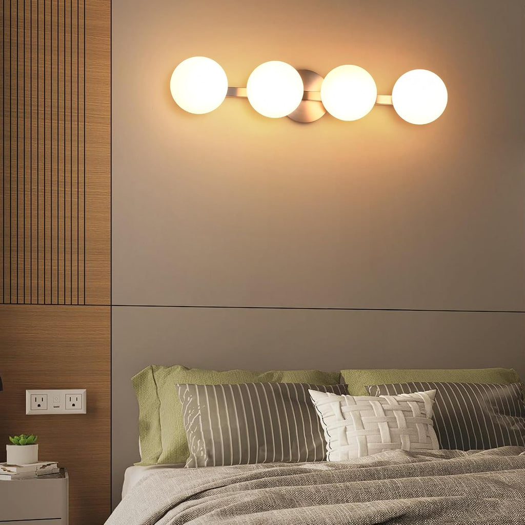 Bathroom Vanity Light Fixtures, Modern 4 Lights Globe Wall Sconce Lighting Brushed Nickel, Porch Wall Mount Light Fixture for Bathroom, Mirror Cabinets Hallway Stairs