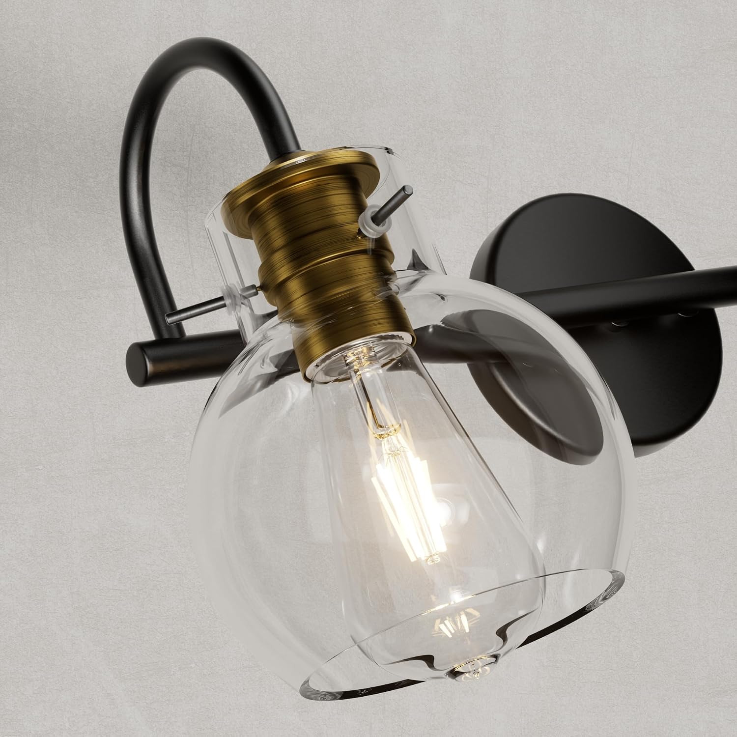 4 Light Bathroom Light, Brushed Gold and Black Vanity Lighting Fixtures, Bathroom Wall Mounted Sconces Vanity Lights Over Mirror with Globel Glass Shade, E26 Base