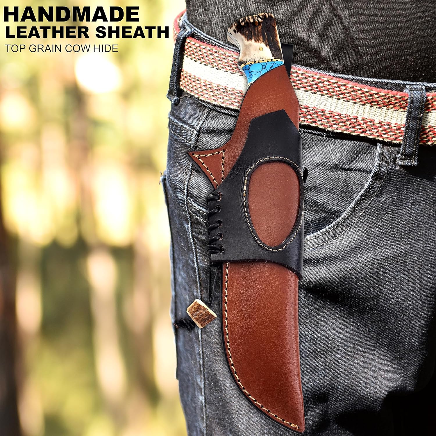 KIMPE Fixed Blade hunting knife. (Copper Damascus & Crown Stag)