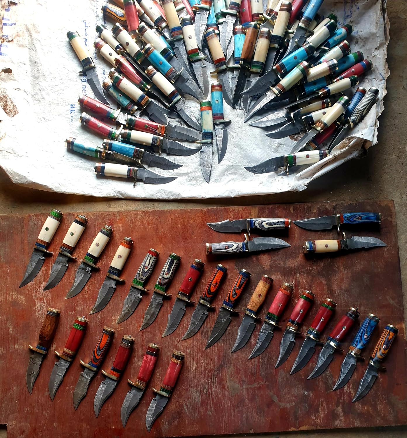 6' Handmade Damascus Hunting Knives with Leather Sheath, Free Hand Stitched, Wholesale Kinfes (20 Knives)