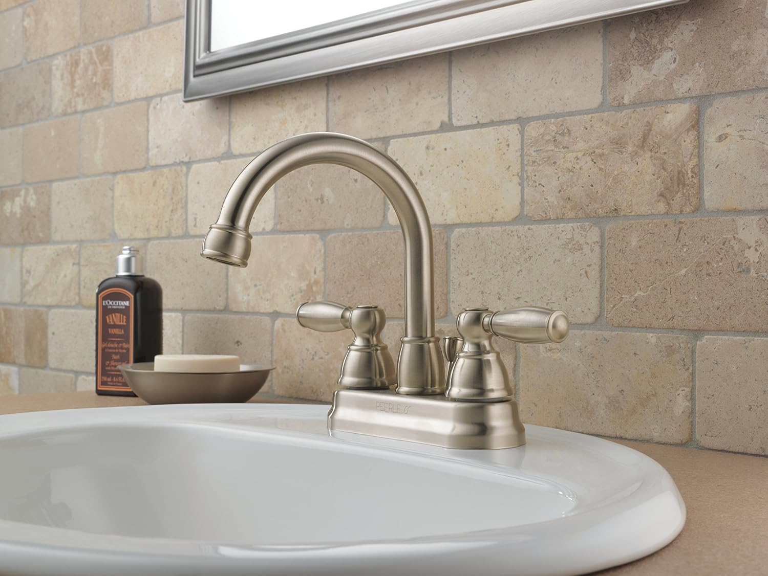 DELTA FAUCET Peerless Claymore Centerset Bathroom Faucet, Brushed Nickel Bathroom Sink Faucet, 2 Handle Bathroom Faucet, Pop-Up Drain Assembly, Brushed Nickel P299685LF-BN