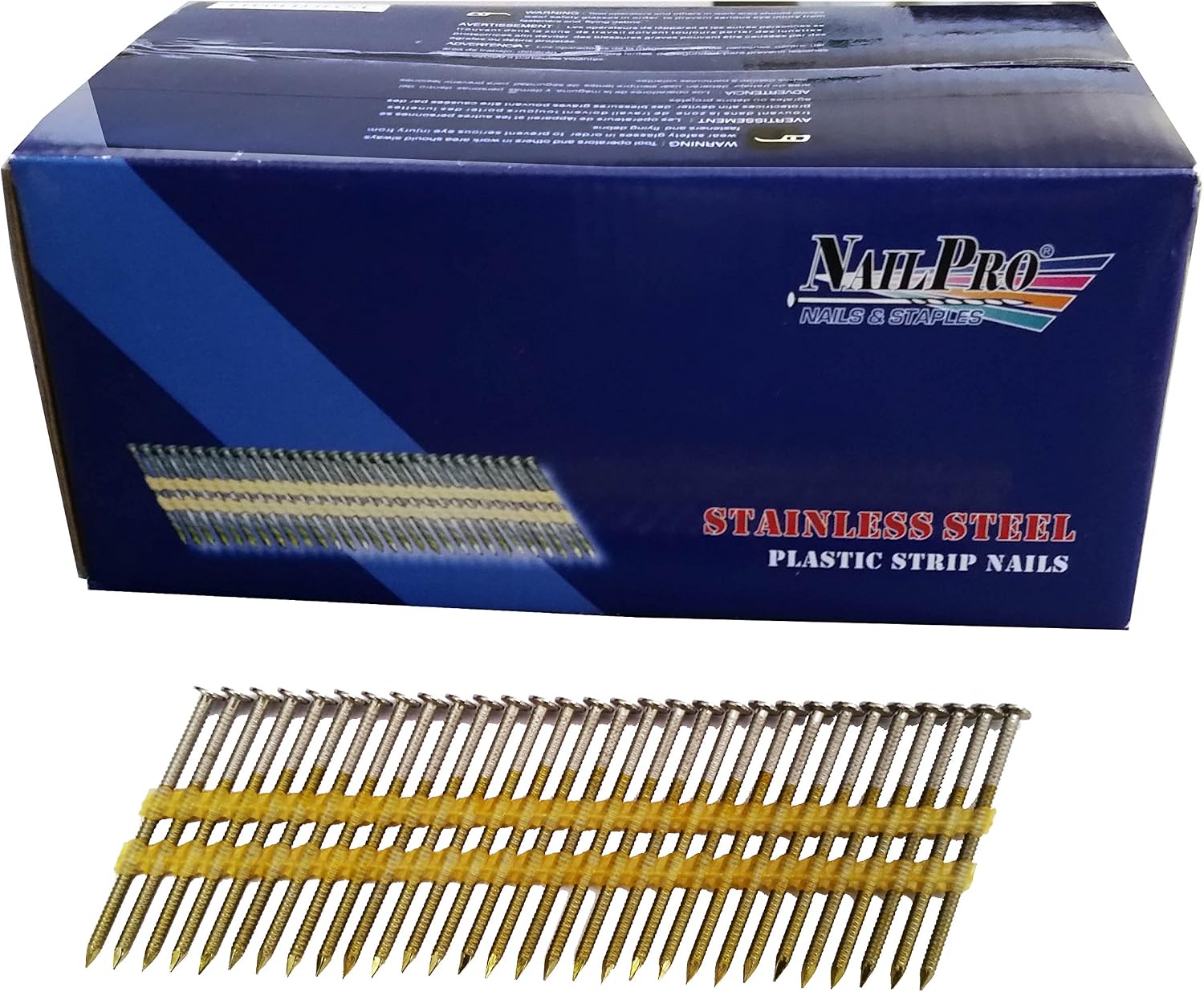 3-1/2' Inch by 0.131-1000 Pcs. per Carton Type 304 Stainless Steel - 21 Degree (Fits 20-22 Degree Nailers) Plastic Strip - Ring Shank - Full Head Nails
